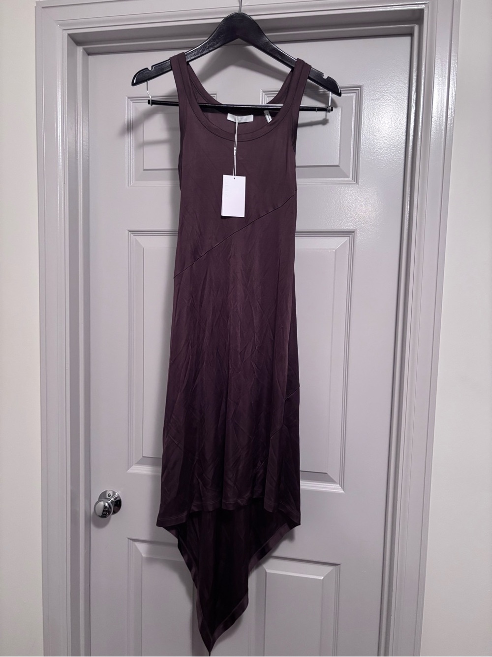 Helmut Lang Plum Asymmetrical Handkerchief Hem Dress